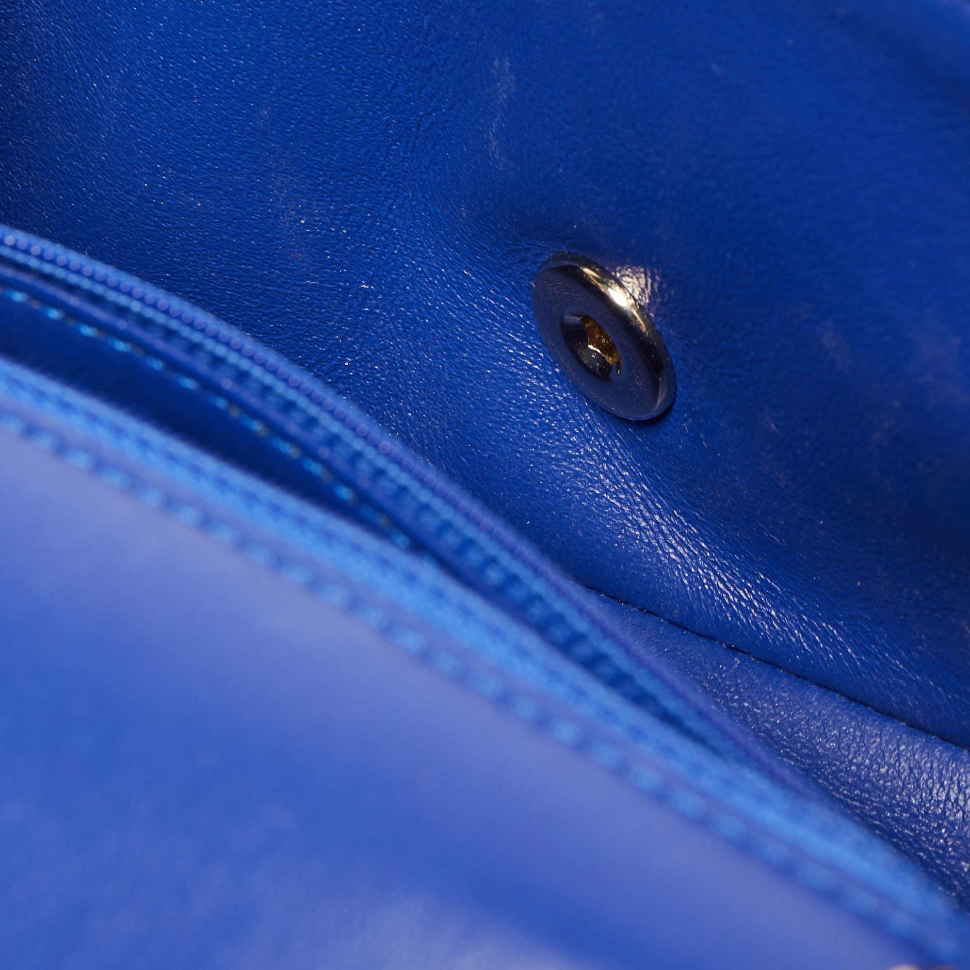 Chanel Blue Chevron Leather Mini Rectangle Classic Single Flap Bag 10