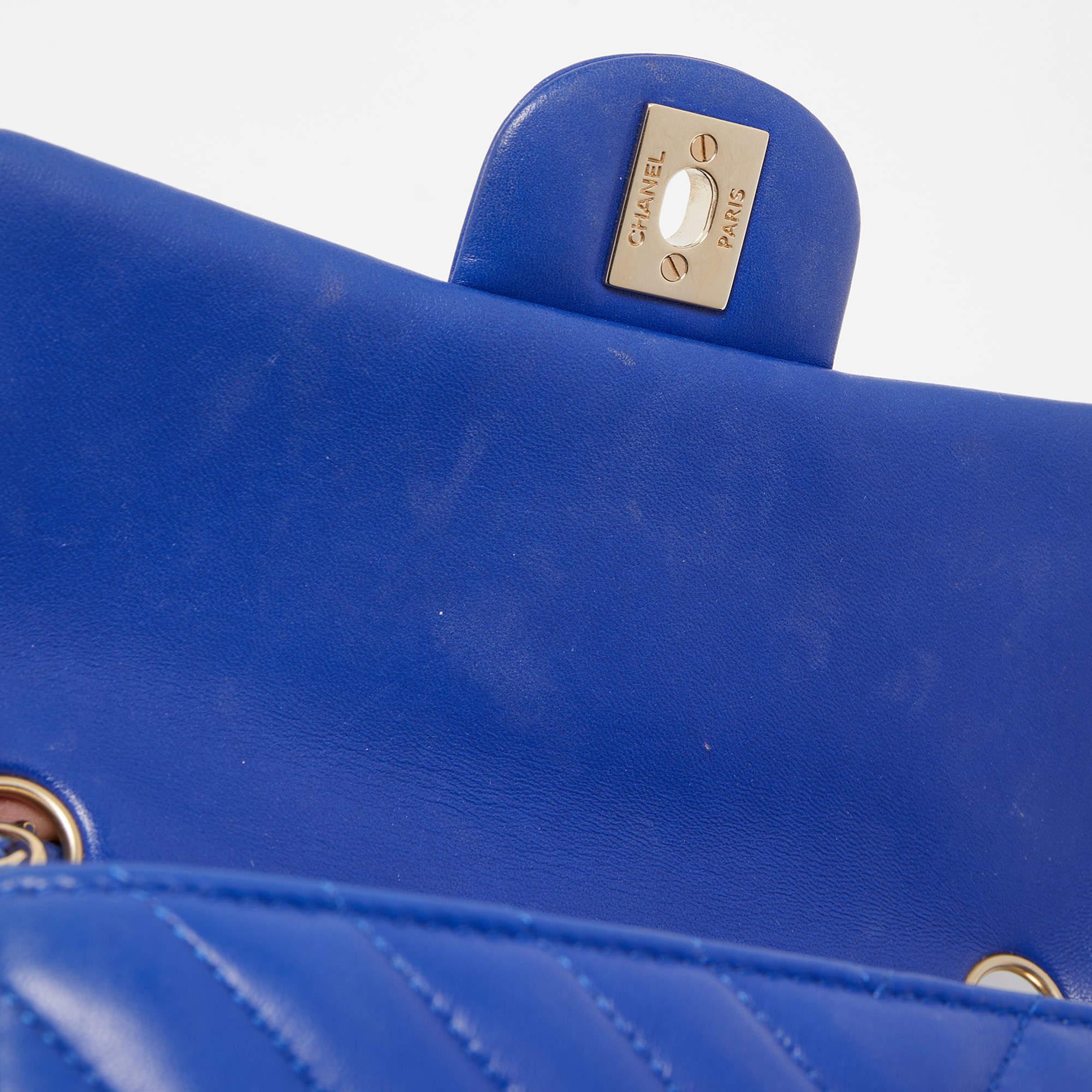 Chanel Blue Chevron Leather Mini Rectangle Classic Single Flap Bag 3