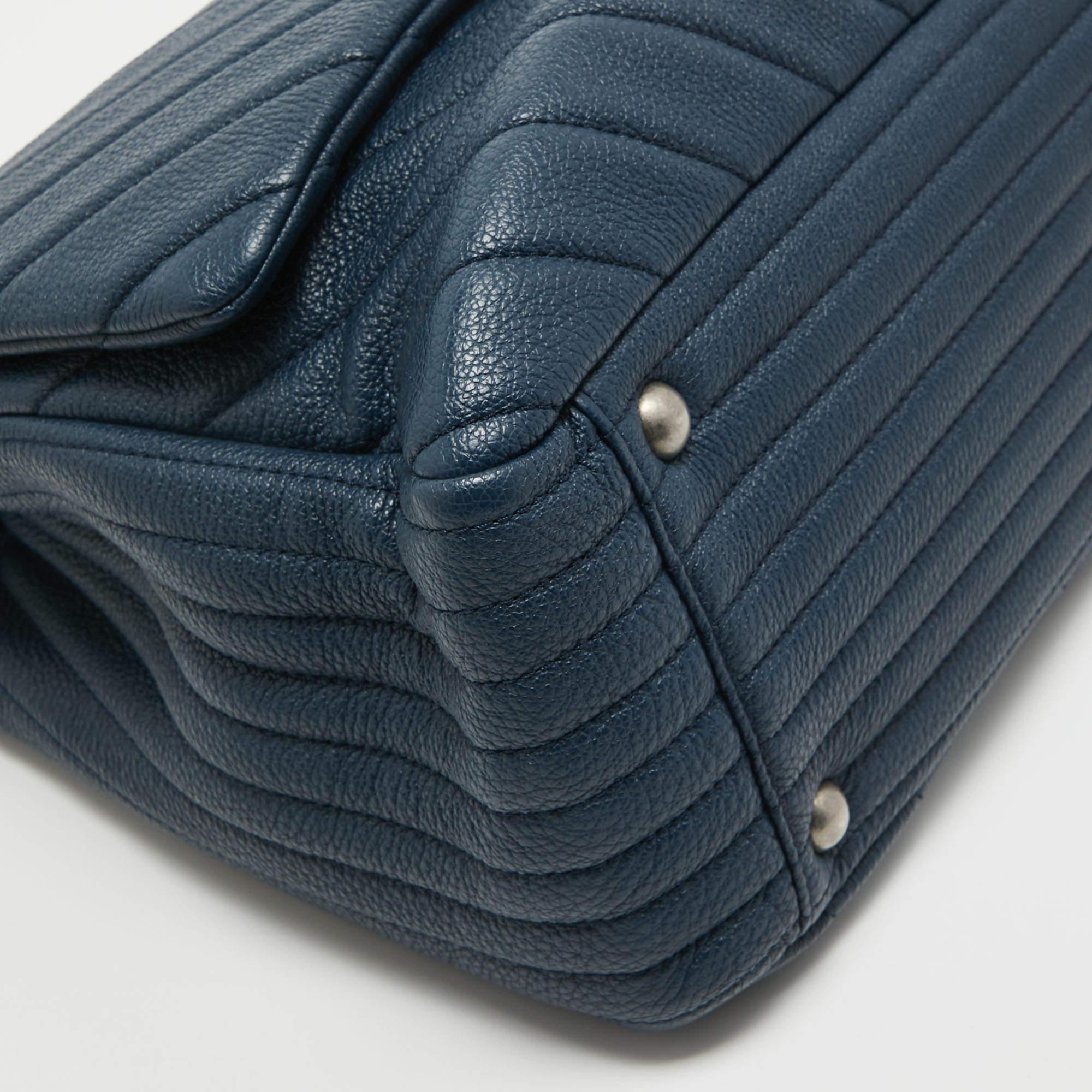 Chanel Blue Chevron Leather XXL Travel Flap Bag 2