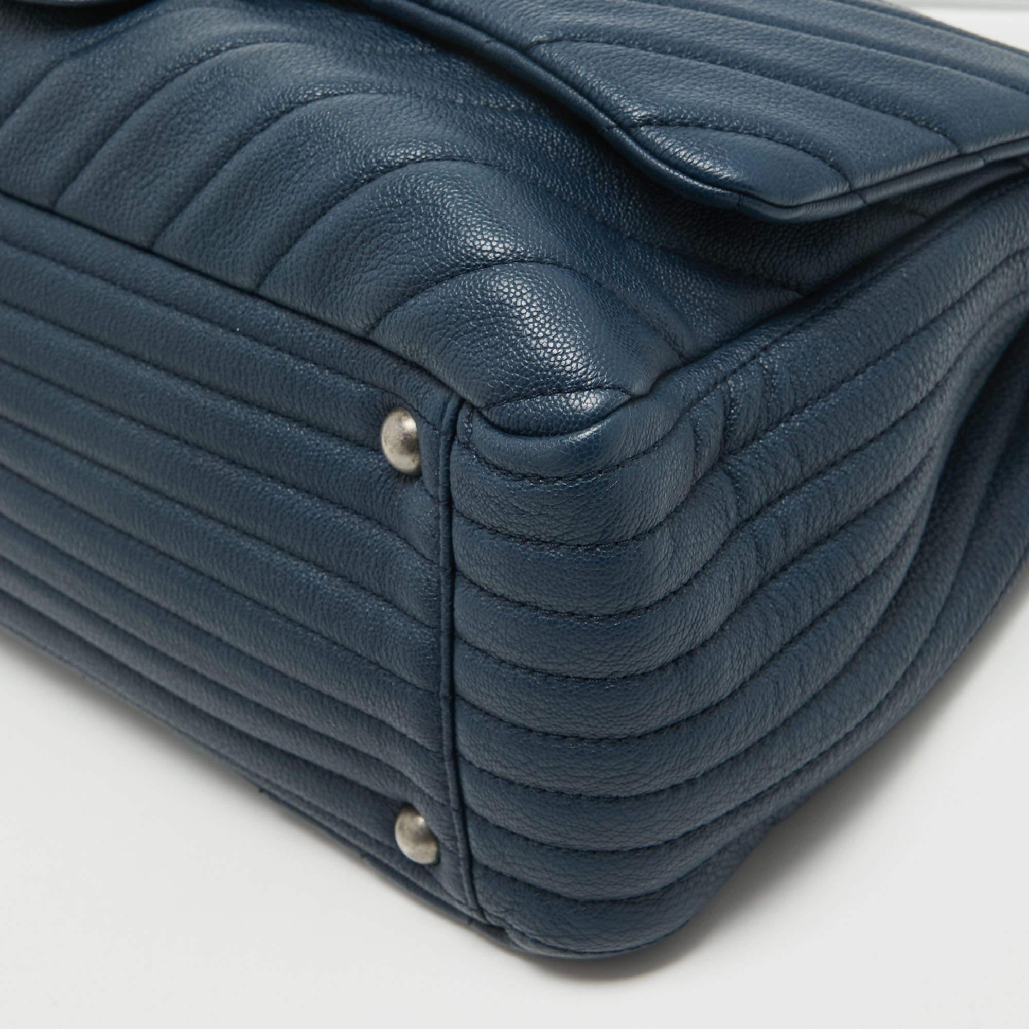 Chanel Blue Chevron Leather XXL Travel Flap Bag 3