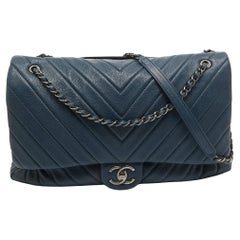 Chanel Blue Chevron Leather XXL Travel Flap Bag