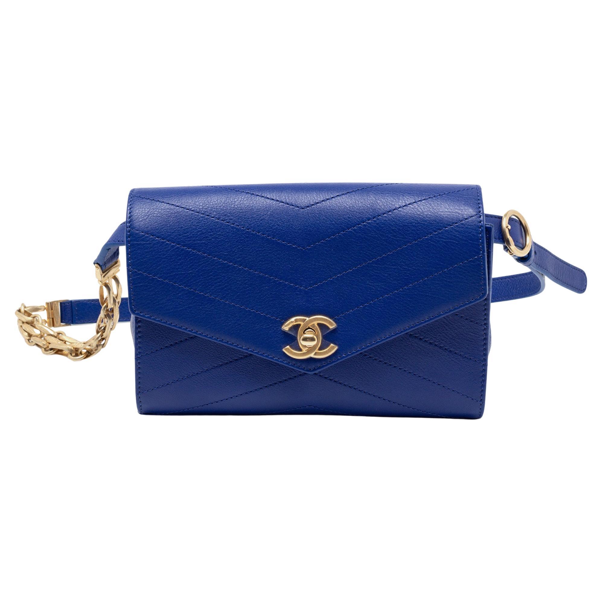 Chanel Blue Chevron Stitched Leather Small Coco Waist Bag