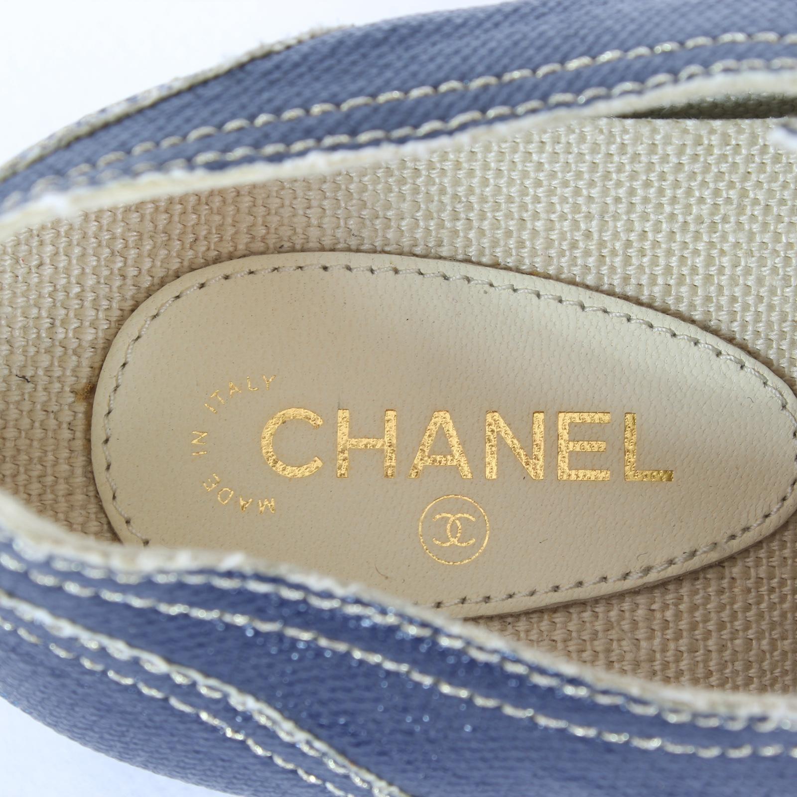 Chanel Blue Coated Toile Blue Lace Up Sneakers Shoes - NEW 8