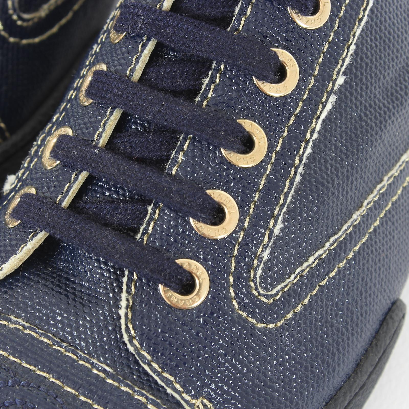 Chanel Blue Coated Toile Blue Lace Up Sneakers Shoes - NEW 4