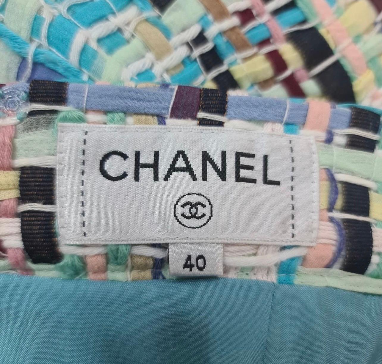 Gray Chanel Blue Coco Cuba Lesage Tweed Fringe Skirt 