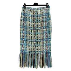 Chanel Blue Coco Cuba Lesage Tweed Fringe Skirt