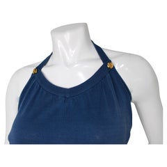 Chanel Blue Coco Mark Button Vintage Cotton Halter Top