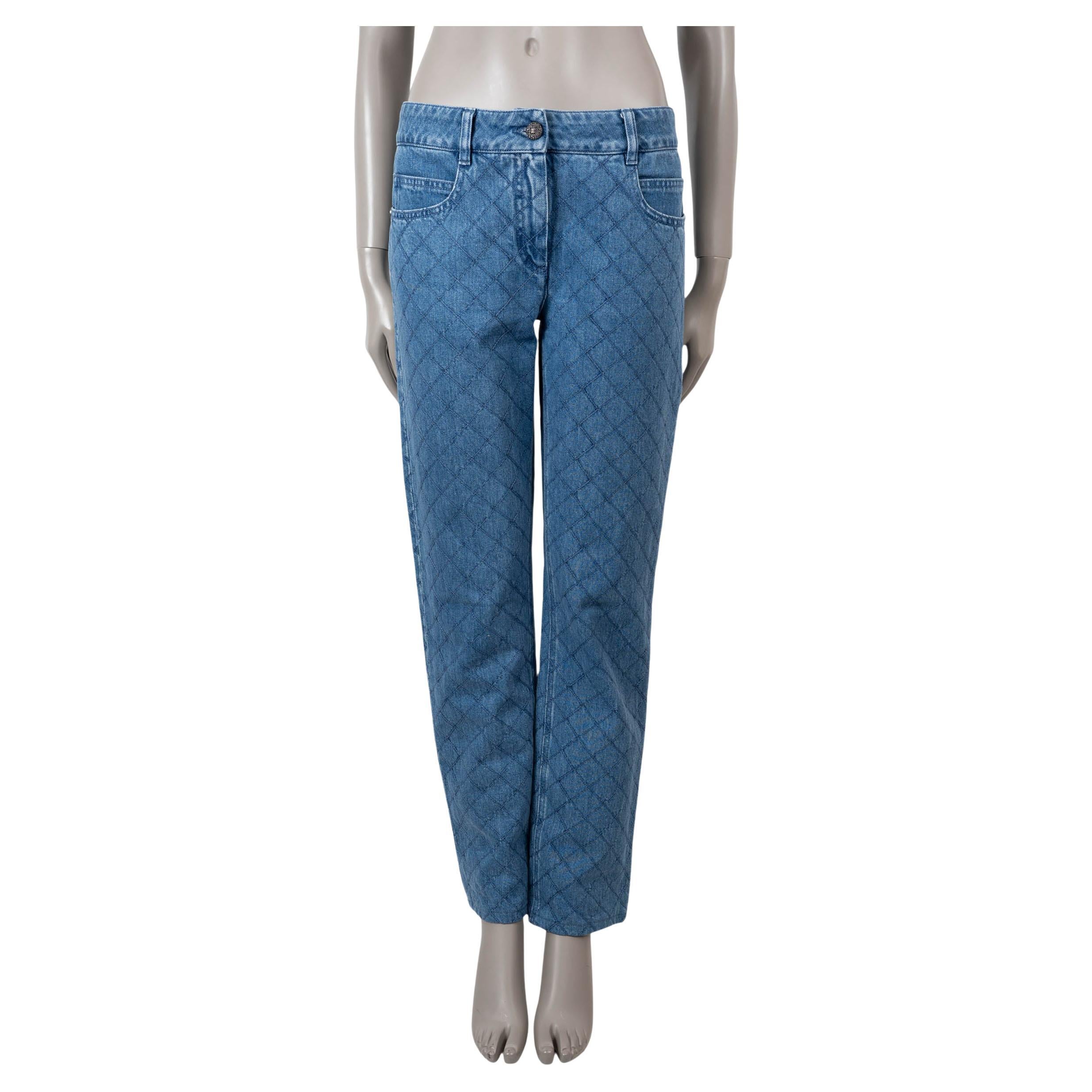 Chanel cotone blu 12P QUILTED STRAIGHT JEANS Pantaloni 40 M