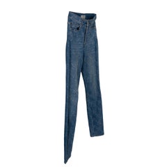 CHANEL jeans skinny in cotone blu 19B, trapuntati e dall'effetto consumato, taglia 34 XXS
