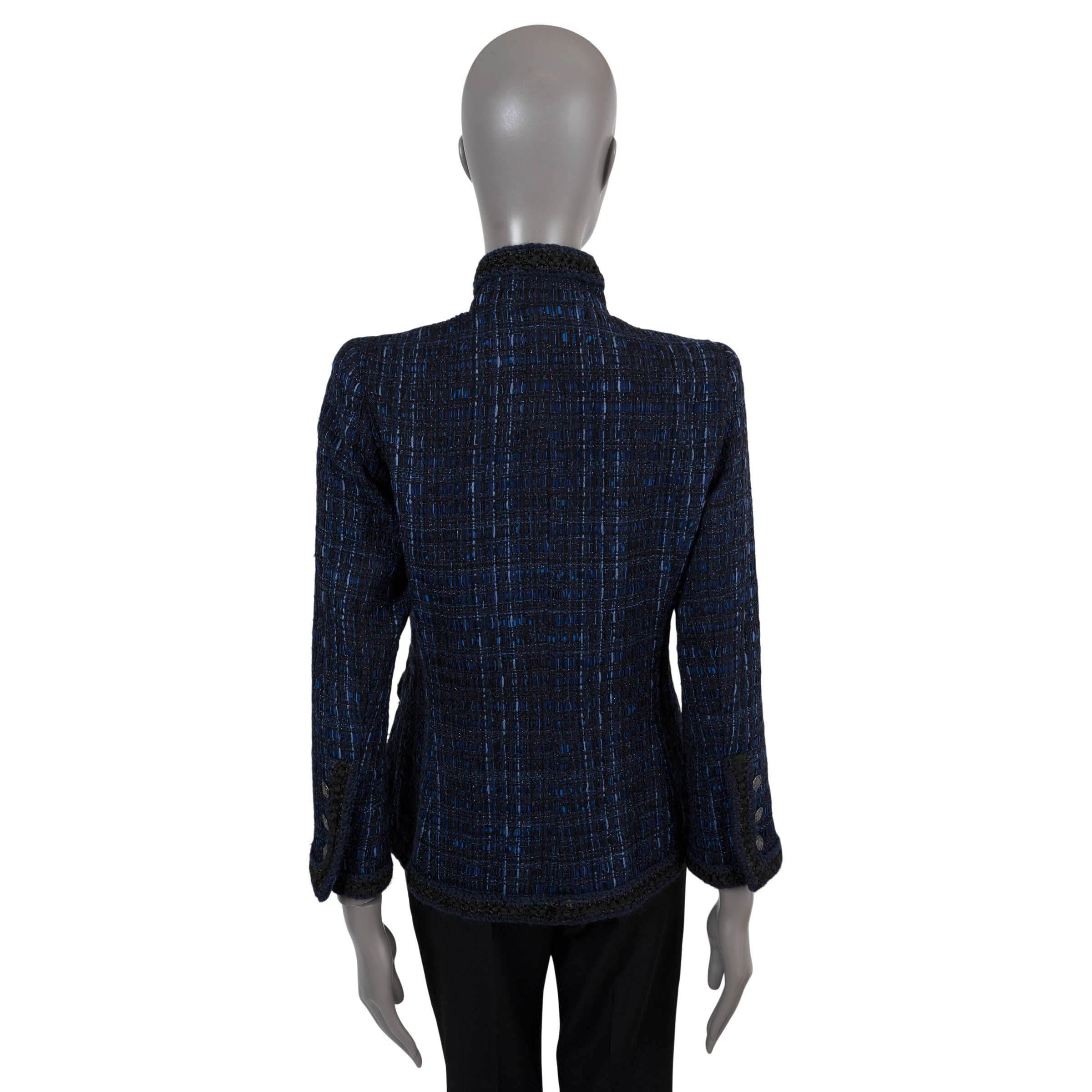 Black CHANEL blue cotton 2010 10A SHANGHAI TWEED Jacket 38 S