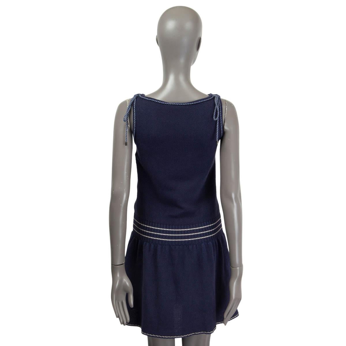 Women's CHANEL blue cotton 2015 CORD EMBELLISHED DROP WAIST Dress 38 S For Sale