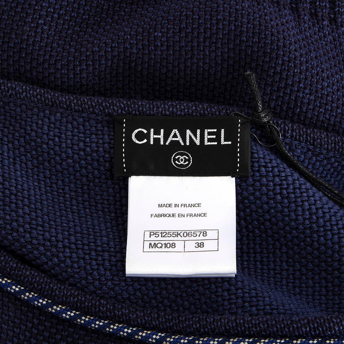 CHANEL blue cotton 2015 CORD EMBELLISHED DROP WAIST Dress 38 S For Sale 3