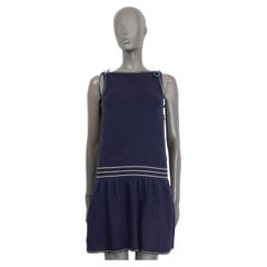 CHANEL blue cotton 2015 CORD EMBELLISHED DROP WAIST Dress 38 S