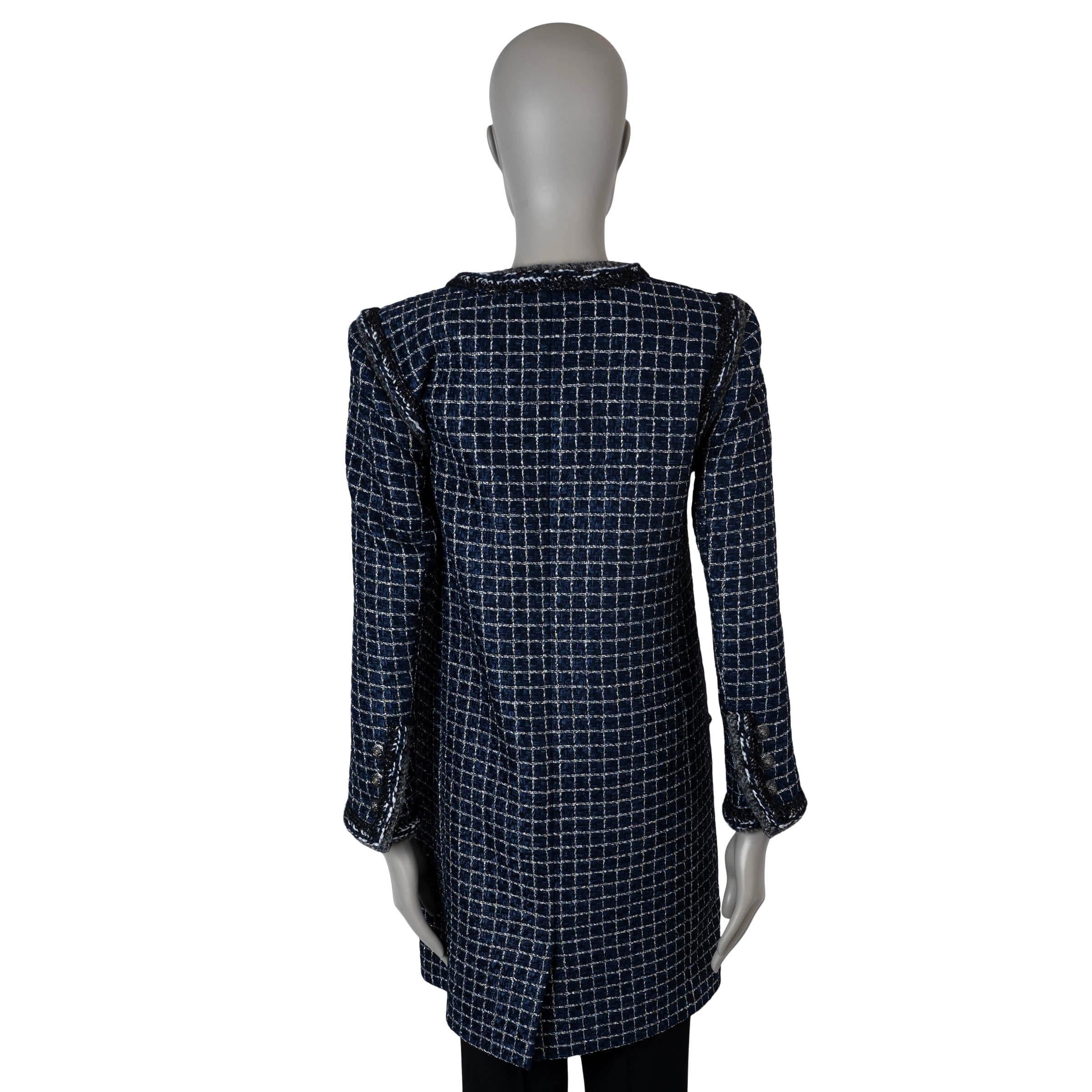 Black CHANEL blue cotton 2017 17A CHUNKY TWEED Coat Jacket 38 S For Sale