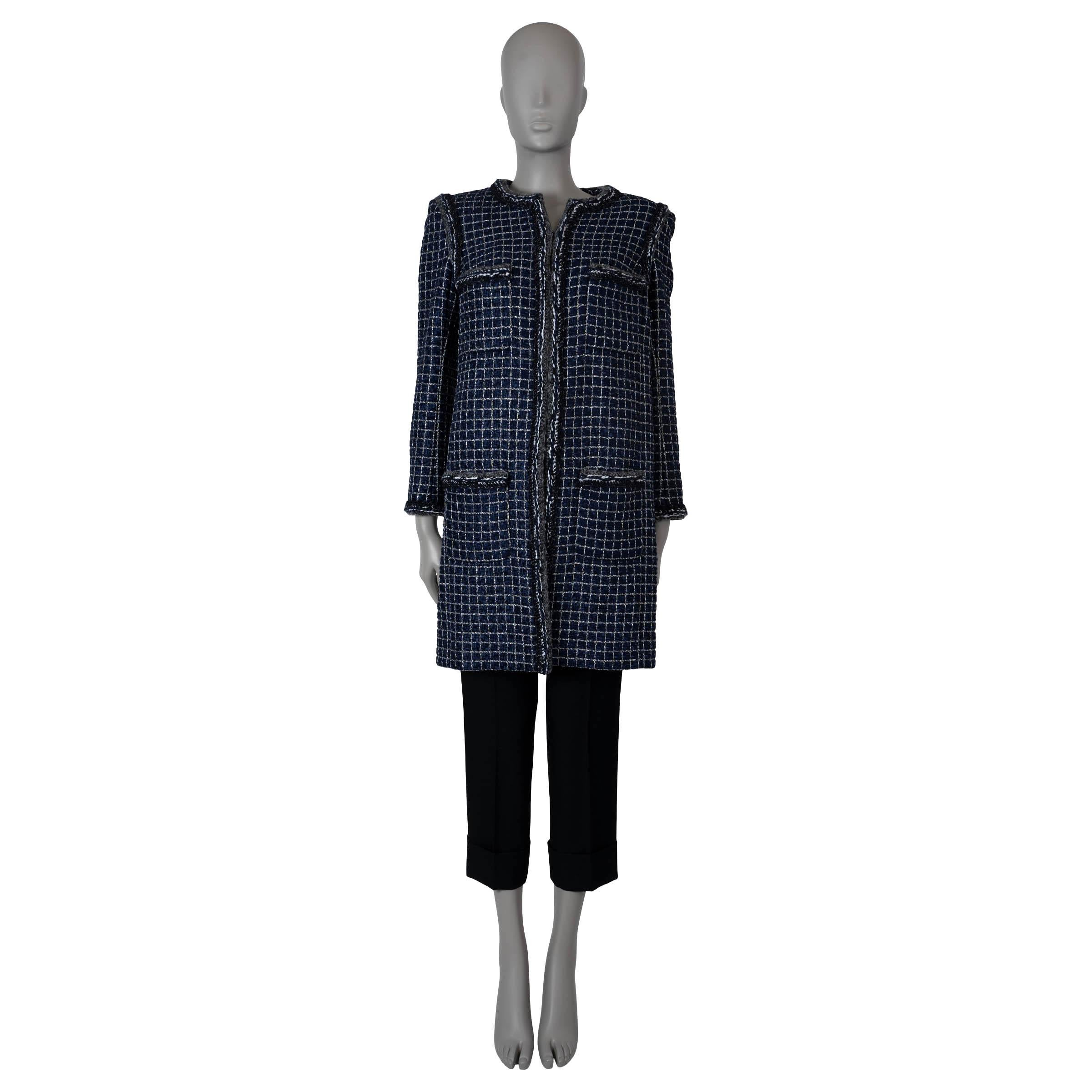 Women's CHANEL blue cotton 2017 17A CHUNKY TWEED Coat Jacket 38 S For Sale
