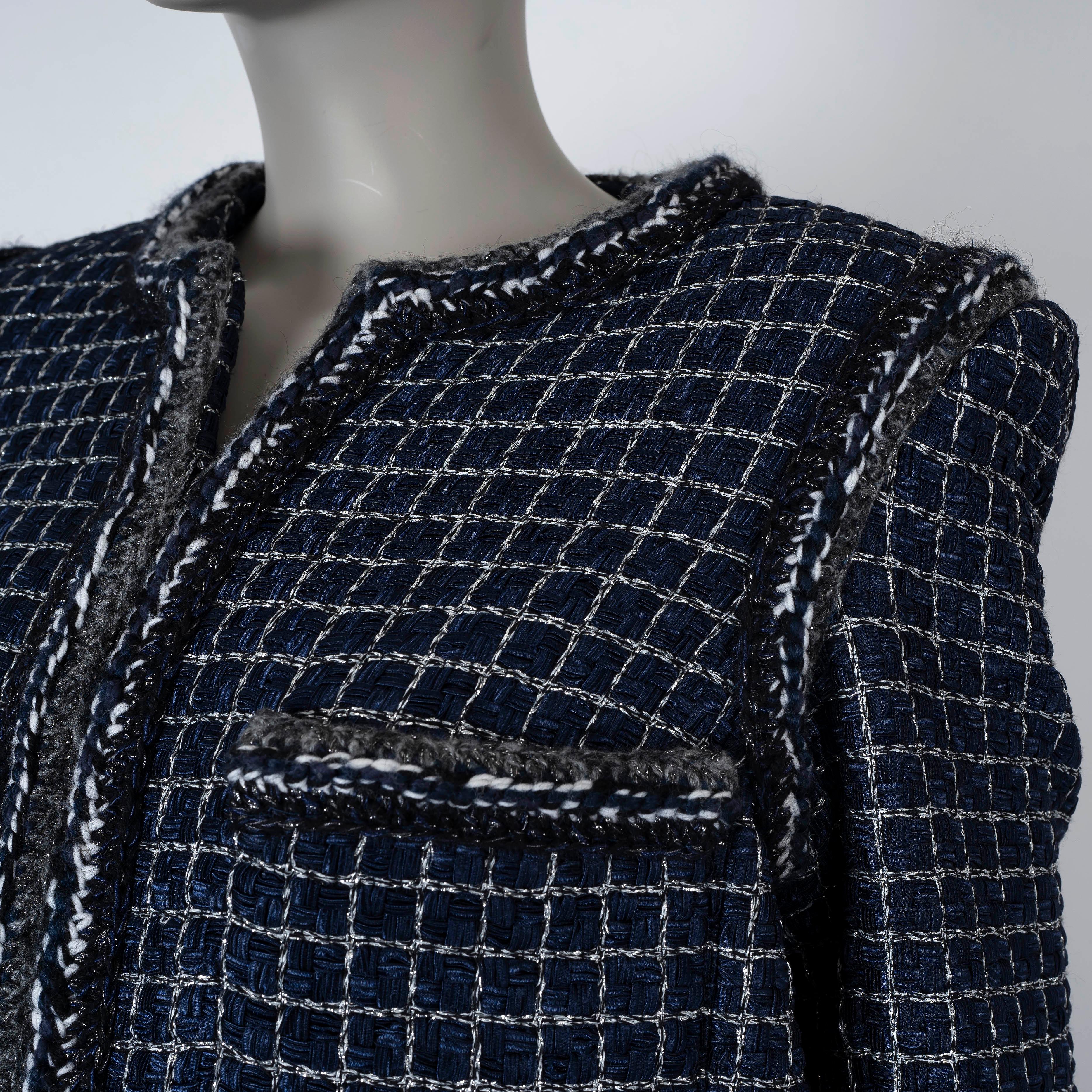 CHANEL blue cotton 2017 17A CHUNKY TWEED Coat Jacket 38 S For Sale 1