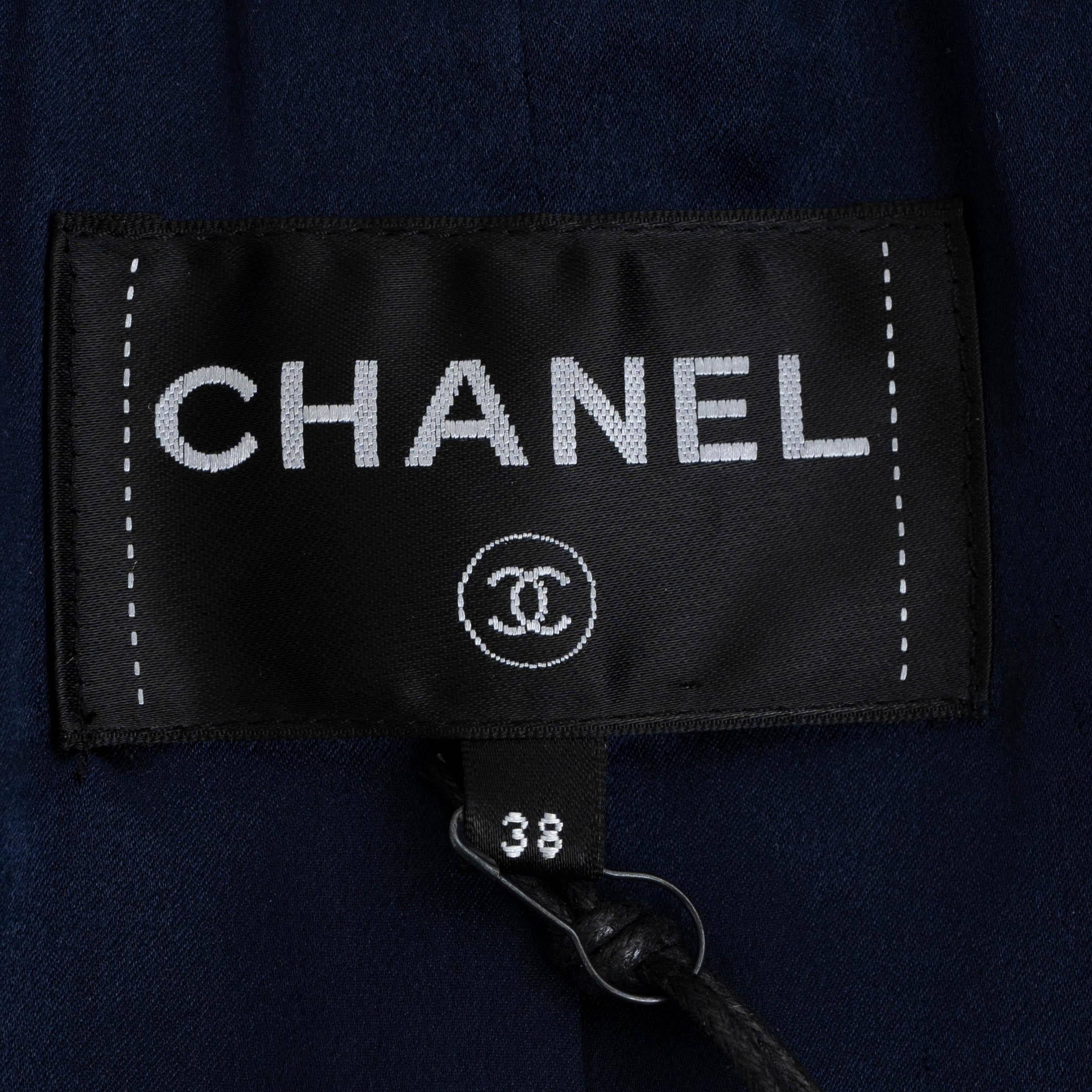 CHANEL blue cotton 2017 17A CHUNKY TWEED Coat Jacket 38 S For Sale 2