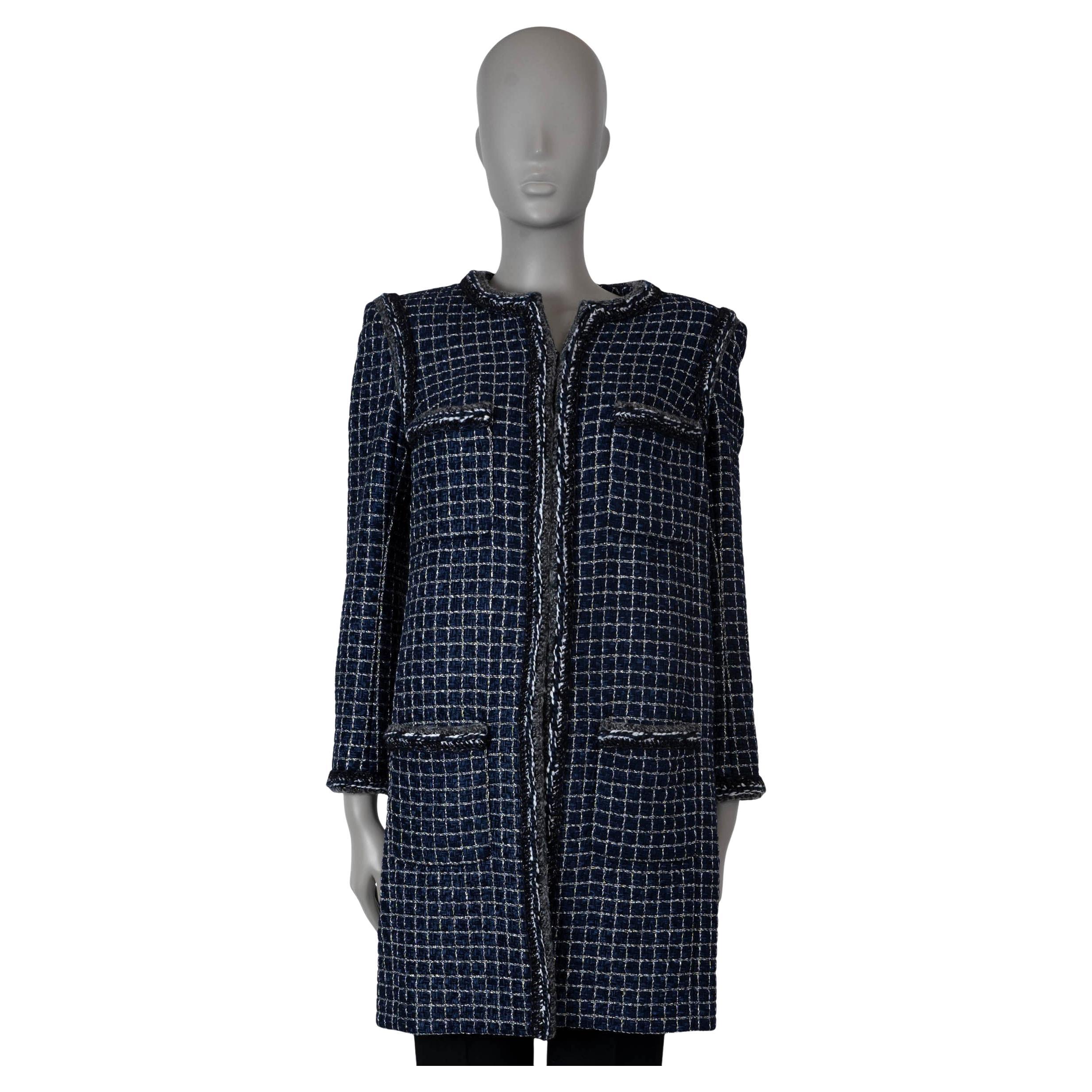 CHANEL blue cotton 2017 17A CHUNKY TWEED Coat Jacket 38 S For Sale