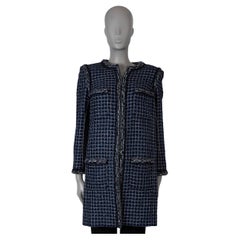 CHANEL blue cotton 2017 17A CHUNKY TWEED Coat Jacket 38 S