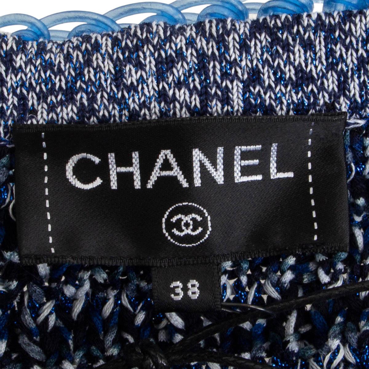 CHANEL blue cotton 2017 CHAIN EMBELLISHED OVERSIZED CROCHET KNIT Jacket 38 S 4