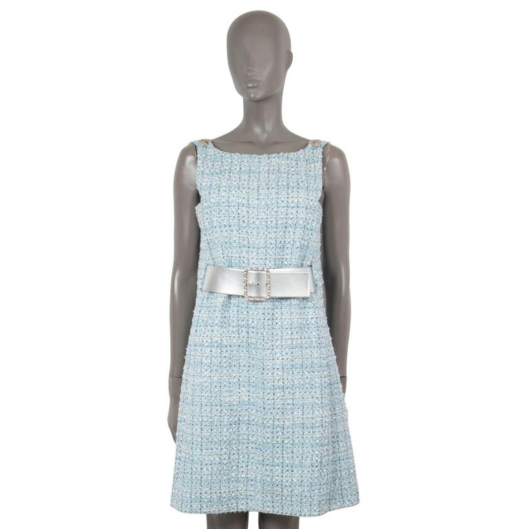 CHANEL blue cotton 2019 19C LA PAUSA BELTED TWEED Dress 38 S For Sale at  1stDibs