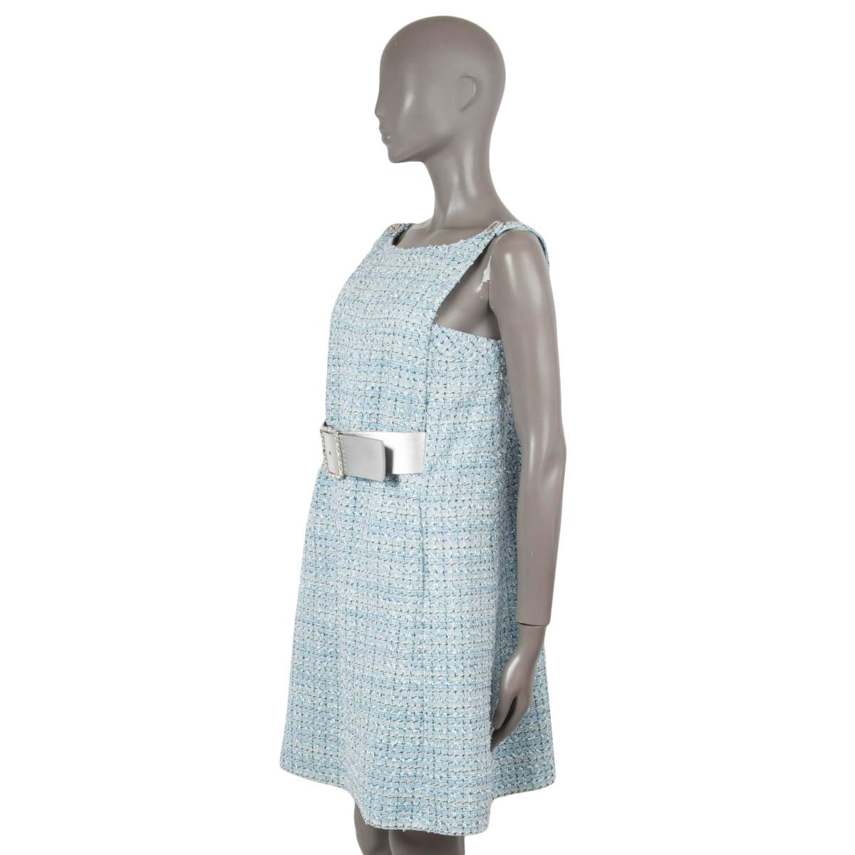 Women's CHANEL blue cotton 2019 19C LA PAUSA BELTED TWEED Dress 38 S For Sale