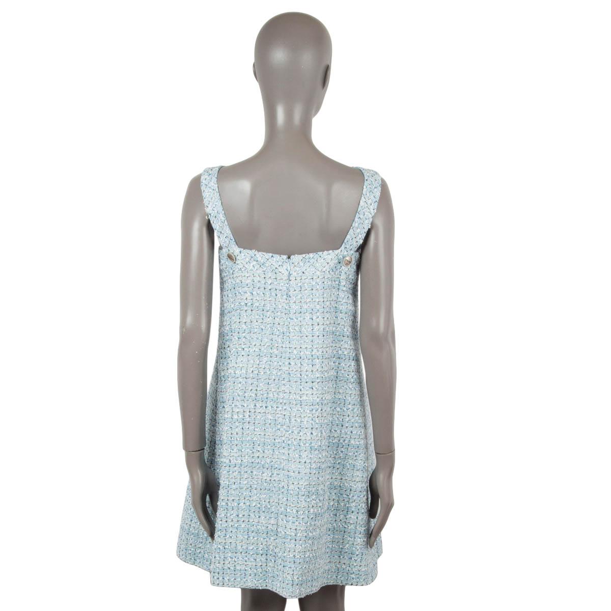 CHANEL blue cotton 2019 19C LA PAUSA BELTED TWEED Dress 38 S For Sale 1
