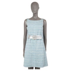Vintage CHANEL blue cotton 2019 19C LA PAUSA BELTED TWEED Dress 38 S