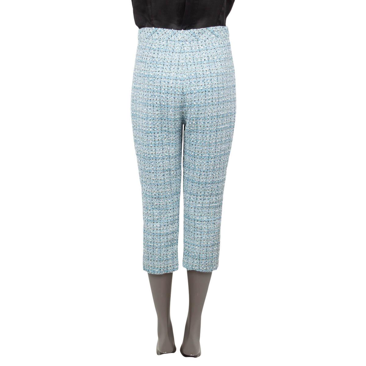 Gris CHANEL - Pantalon en coton bleu 2019 19C LA PAUSA CROPPED TWEED 38 S en vente