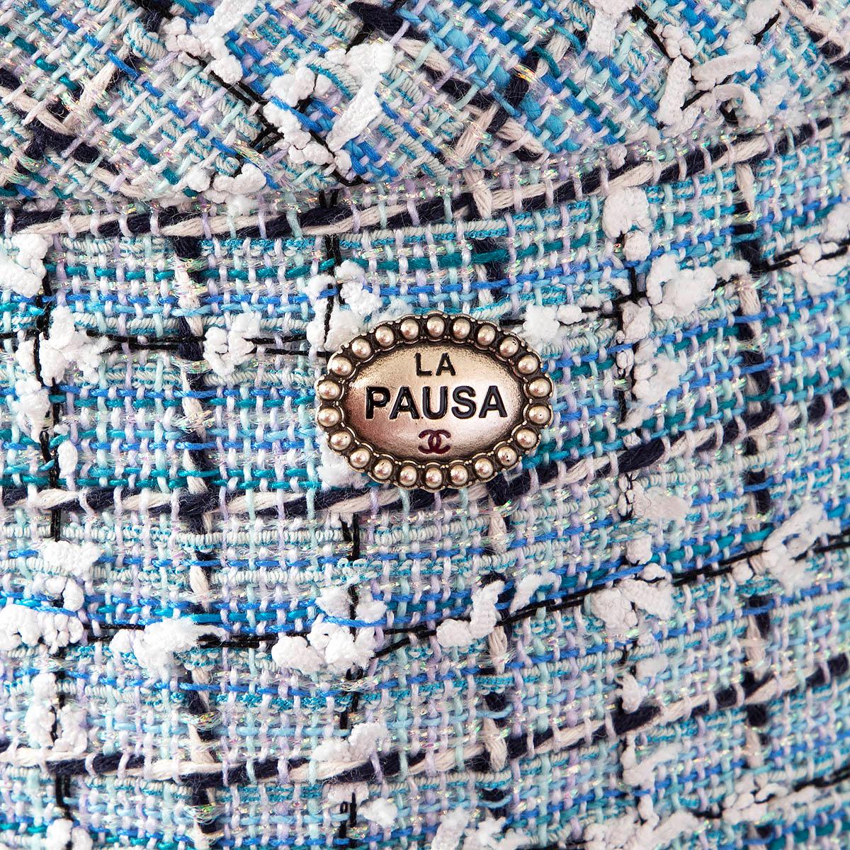Women's CHANEL blue cotton 2019 19C LA PAUSA CROPPED TWEED Pants 38 S For Sale