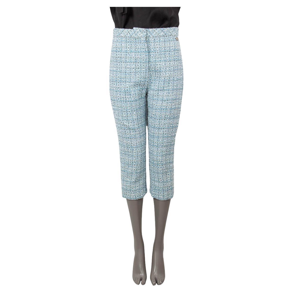 CHANEL blue cotton 2019 19C LA PAUSA CROPPED TWEED Pants 38 S For Sale