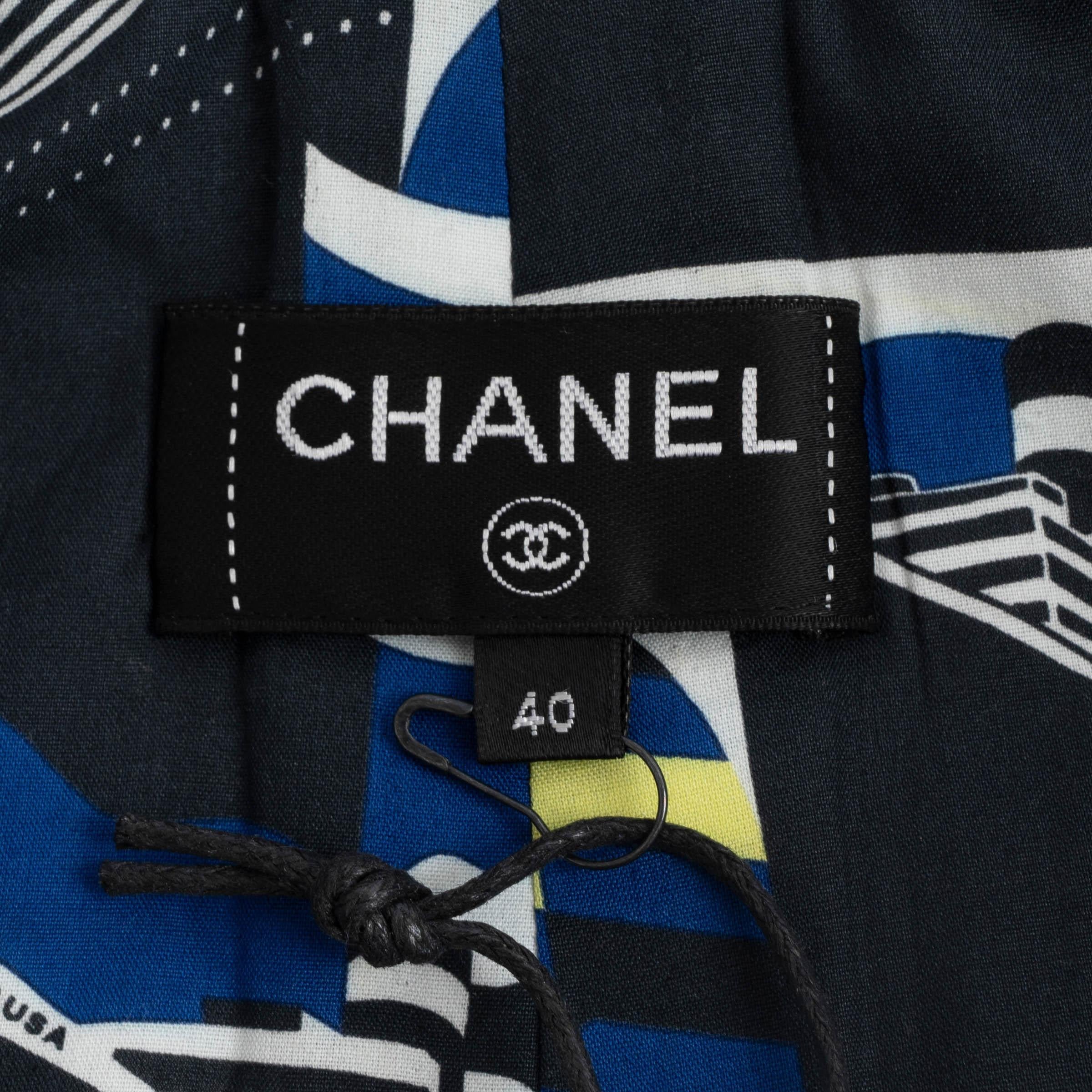 CHANEL blue cotton 2019 19C LA PAUSA PRINTED PLEATED Pants 40 M For Sale 1