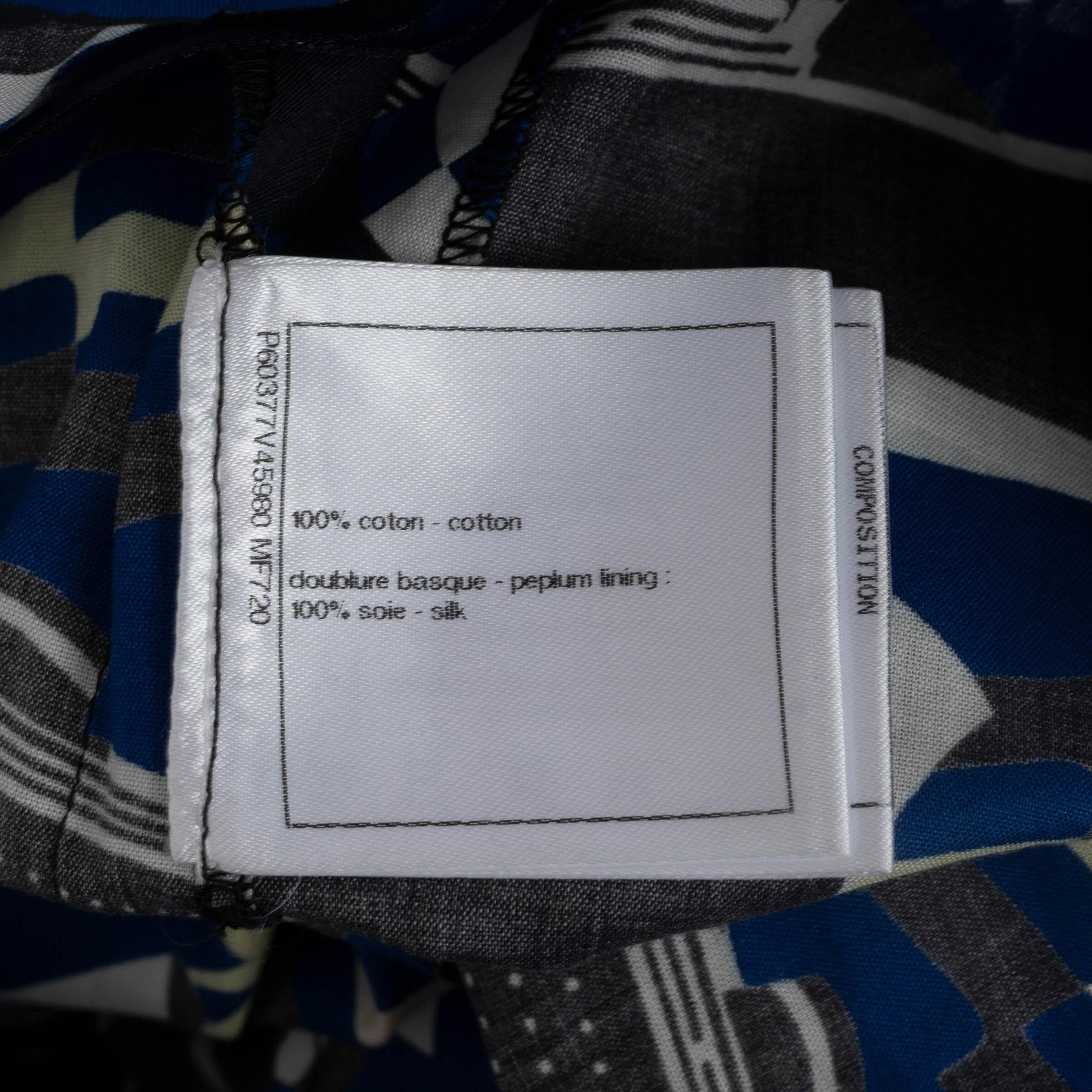 CHANEL blue cotton 2019 19C LA PAUSA PRINTED PLEATED Pants 40 M For Sale 2
