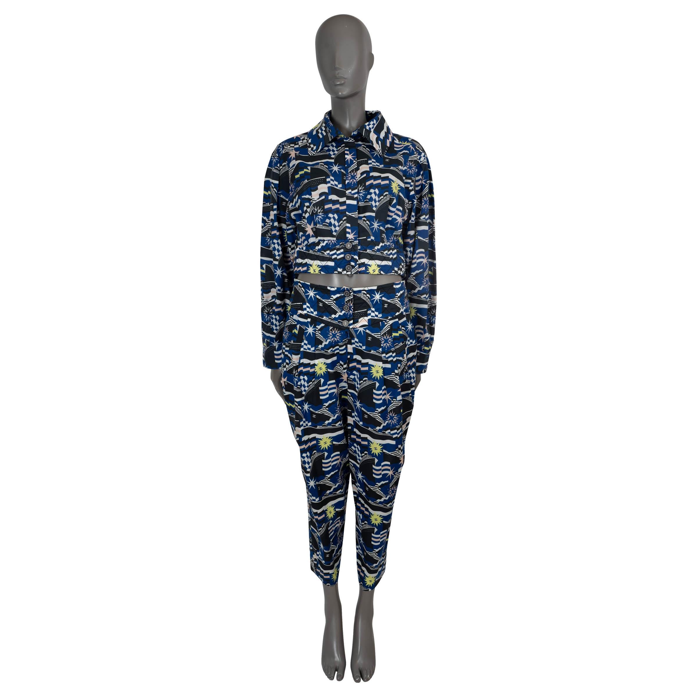CHANEL blue cotton 2019 19C LA PAUSA PRINTED PLEATED Pants 40 M For Sale 3