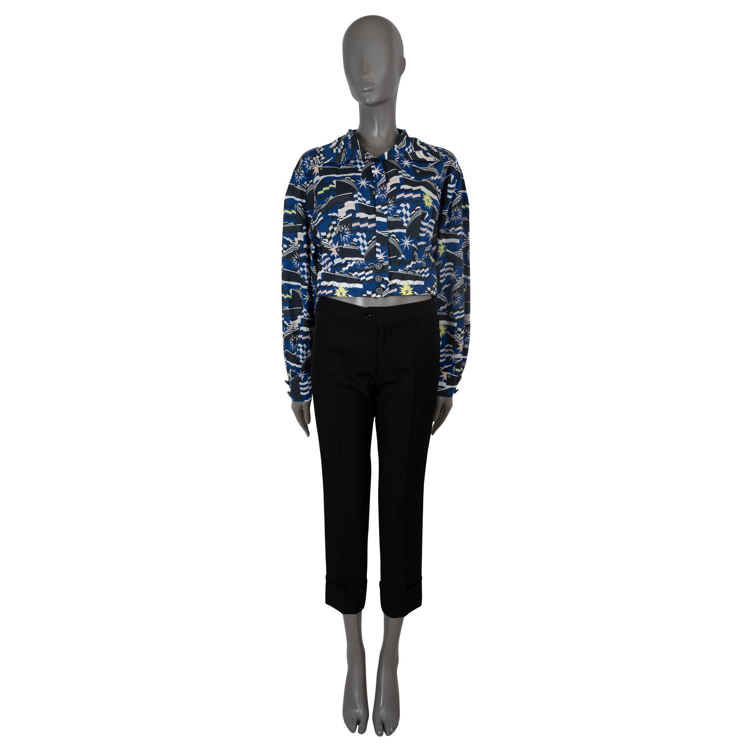 Women's CHANEL blue cotton 2019 19C LA PAUSA PRINTED POPLIN Blouse Shirt 42 L For Sale