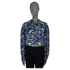CHANEL bleu coton 2019 19C LA PAUSA PRINTED POPLIN Blouse Shirt 42 L