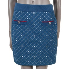 CHANEL blue cotton 2020 20P QUILTED KNIT MINI Skirt 40 M