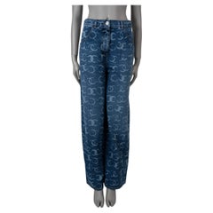 CHANEL blue cotton 2023 23B LOGO & SEQUIN BAGGY Jeans Pants 42 L