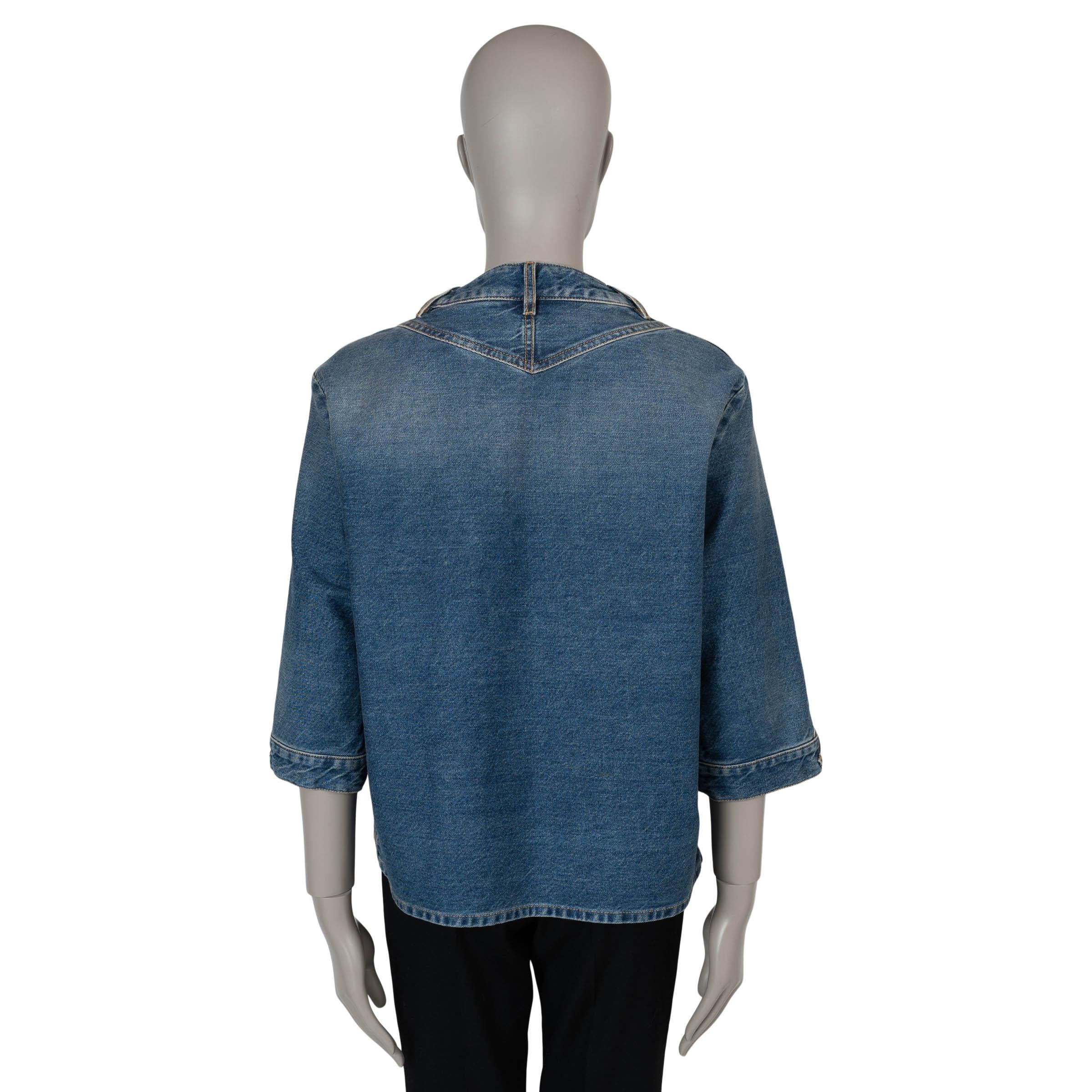 Black CHANEL blue cotton 24S WASHED DENIM Blouse Shirt 36 XS For Sale