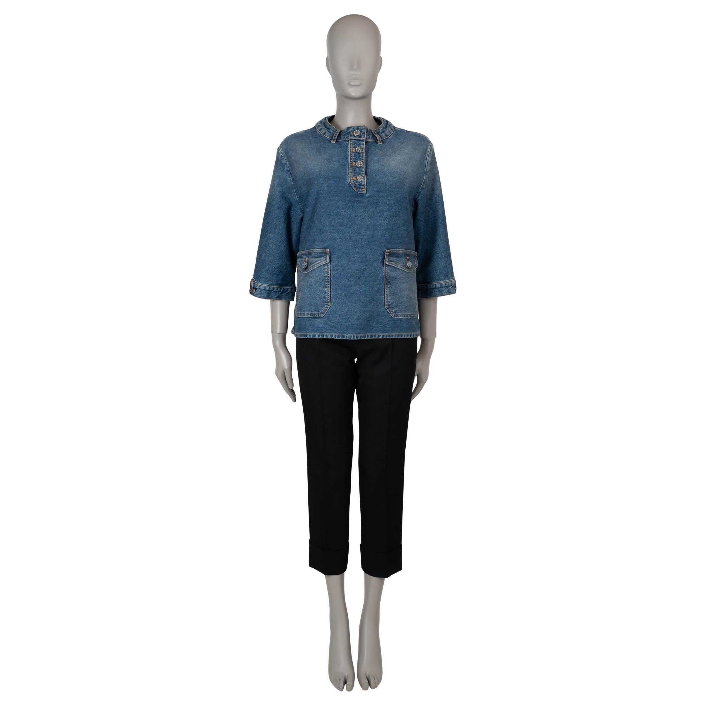 Women's CHANEL blue cotton 24S WASHED DENIM Blouse Shirt 36 XS For Sale