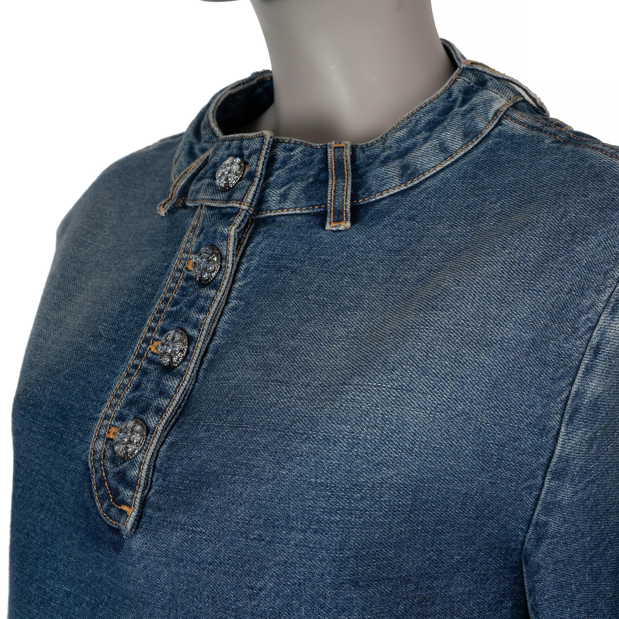 CHANEL blue cotton 24S WASHED DENIM Blouse Shirt 36 XS For Sale 1