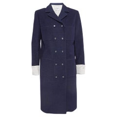 Manteau mi-long en coton mélangé bleu Chanel M.