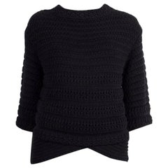 CHANEL blue cotton CROCHET 3/4 Sleeve Sweater 38 S