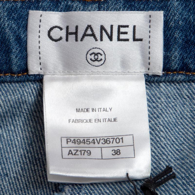 Blue CHANEL blue cotton denim 2014 DALLAS Tapered Jeans Pants 38 S For Sale