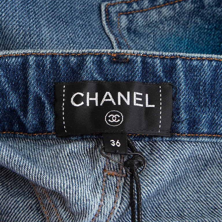 CHANEL blue cotton Denim 2017 CUBA SPRAYED Jeans Pants 36 XS For Sale ...