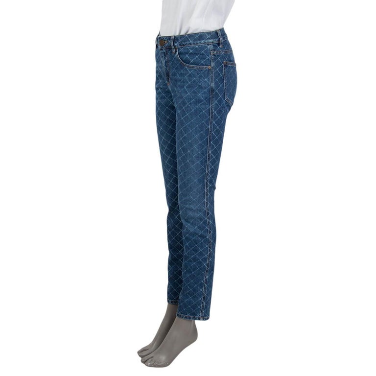 CHANEL blue cotton Denim 2017 QUILTED PRINT Jeans Pants 36 XS