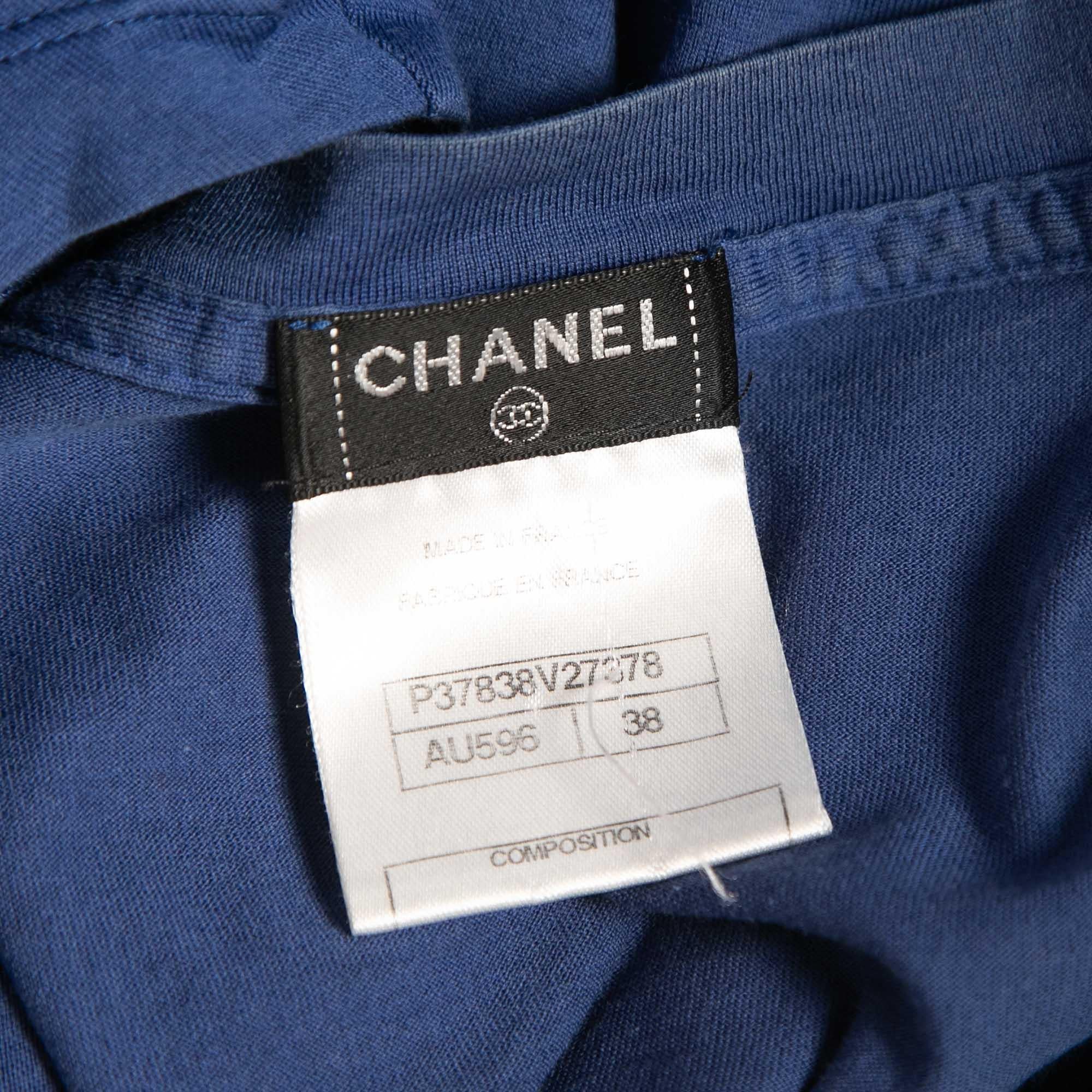 Women's Chanel Blue Cotton Patch Detail T-Shirt M