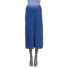CHANEL blue cotton silk 2017 17P CROPPED WIDE KNIT Pants 36 XS