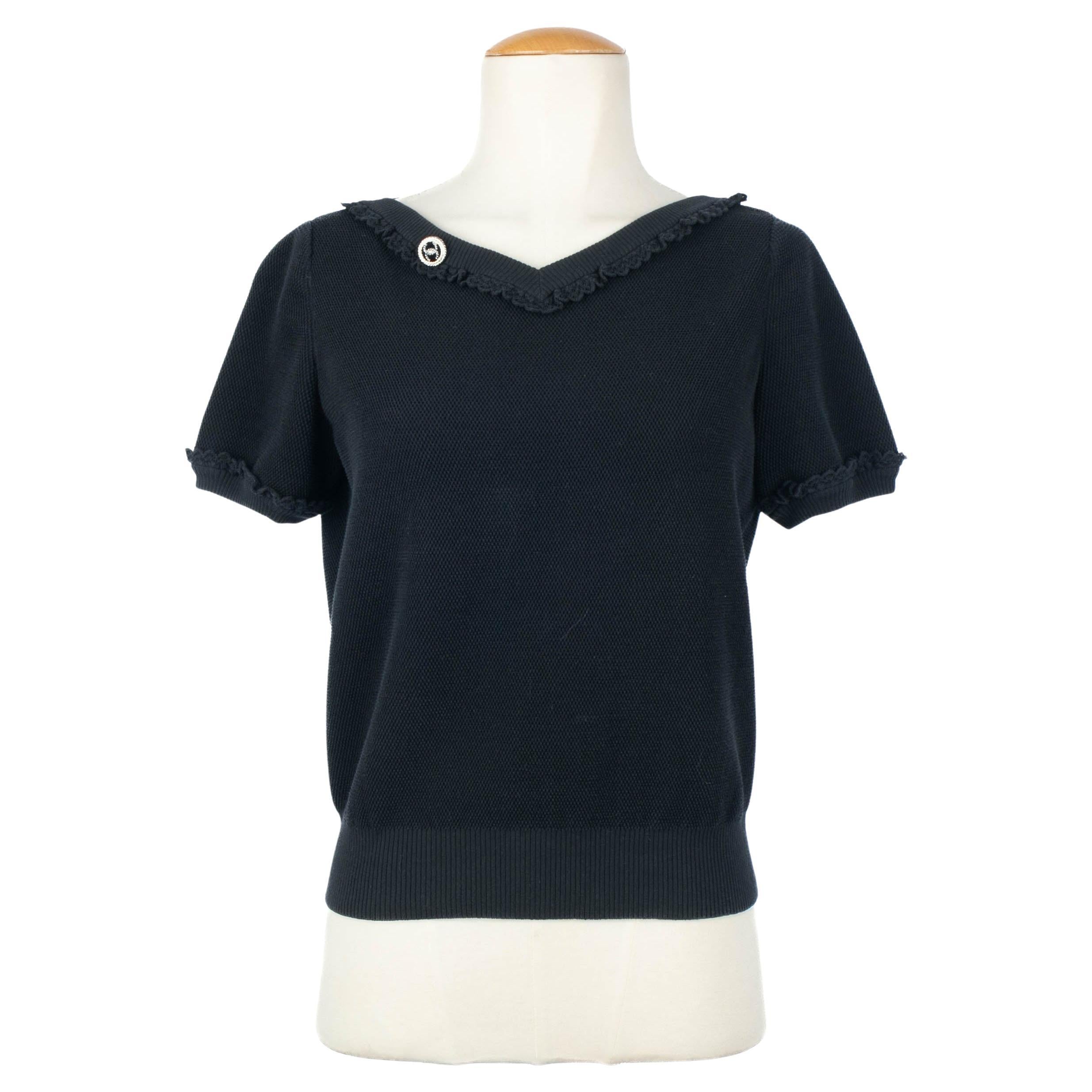 CHANEL navy blue cotton 17B GABRIELLE CHANEL LONG SLEEVE T-Shirt