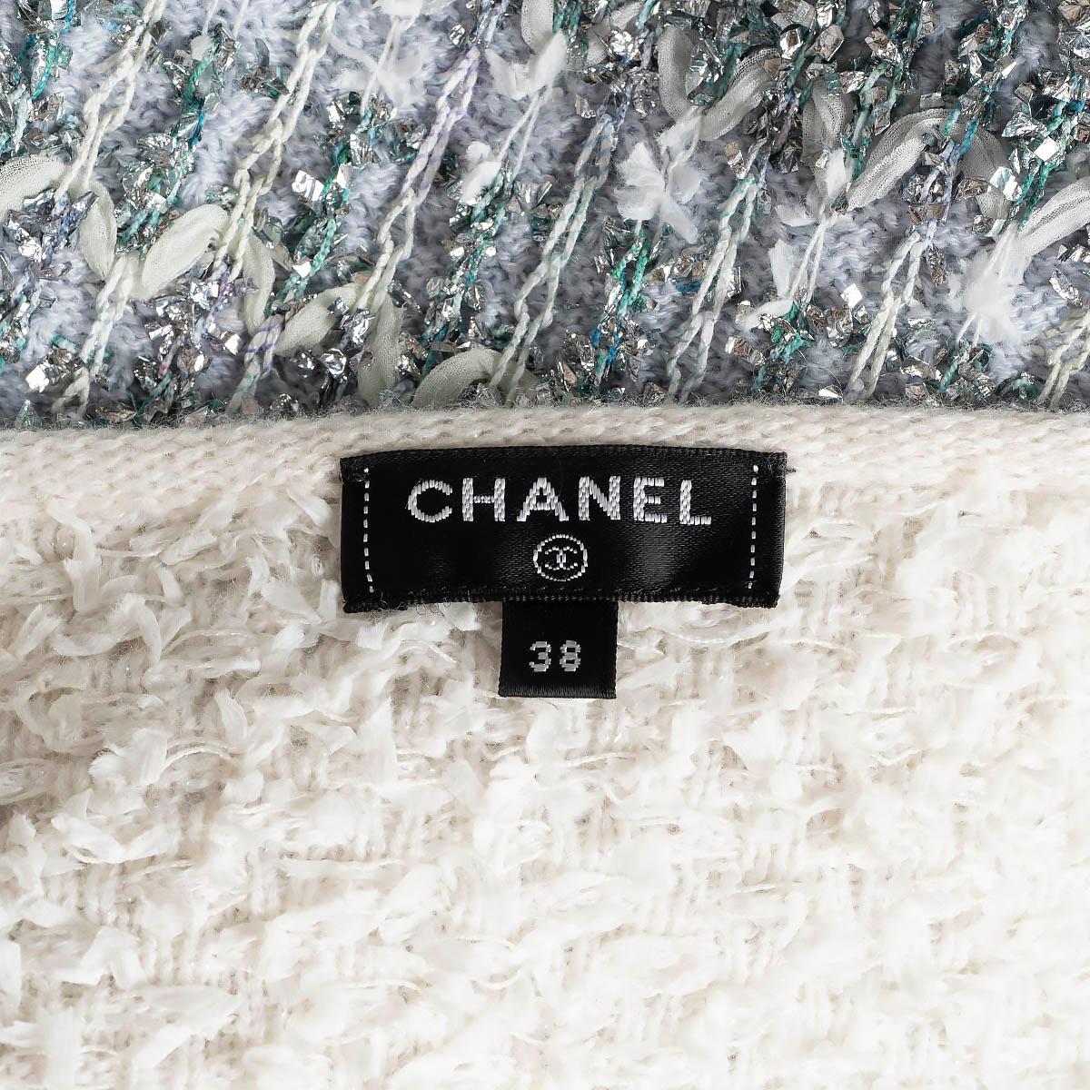 CHANEL blue & cream cashmere 2018 18S WATERFALL MINI KNIT Dress 38 S For Sale 4